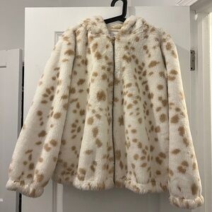 Nine West Cream and Tan Faux Fur Jacket